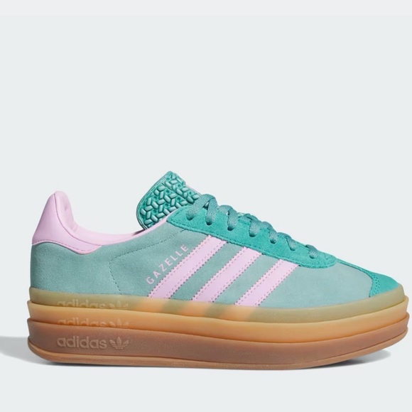 NEW adidas Gazelle Platform Sneaker in Mint Green & Light Pink - Picture 2 of 7